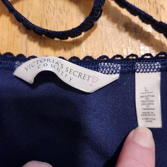 Vintage 90s Victoria's Secret Country navy blue velour cropped camisole tank top - Picture 4 of 5